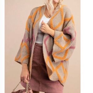 NWT Kori Soft Plush Coatigan in argyle pattern